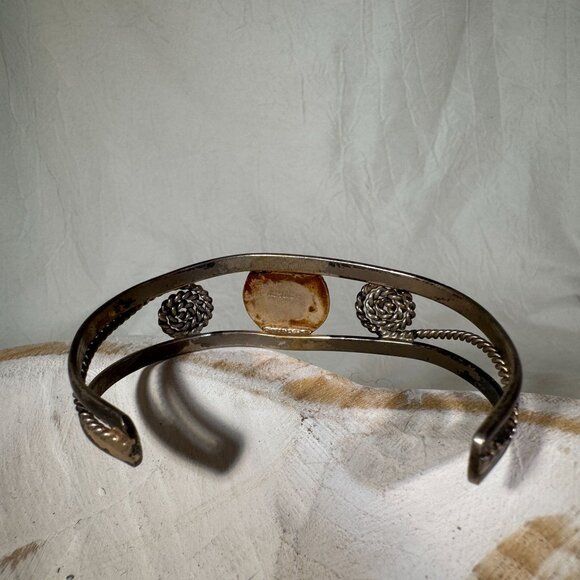 Vintage Navajo Sterling Silver & Lapis Bracelet Swirl Rope Design Cuff - Picture 5 of 9